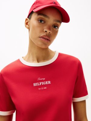 multi t-shirt mit logo und kontrast-besätzen für damen - tommy hilfiger