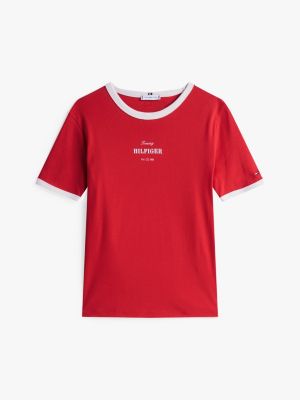 multi t-shirt mit logo und kontrast-besätzen für damen - tommy hilfiger