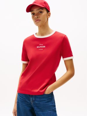 multi logo contrast trim t-shirt for women tommy hilfiger