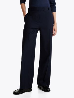 blue wool blend relaxed straight leg trousers for women tommy hilfiger