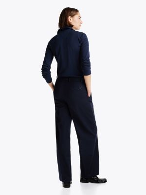 pantaloni relaxed fit dritti in misto lana blu da donne tommy hilfiger