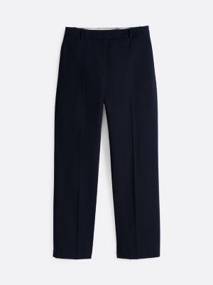 blue wool blend relaxed straight leg trousers for women tommy hilfiger