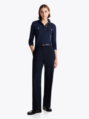 pantalon droit décontracté en laine mélangée blue pour femmes tommy hilfiger