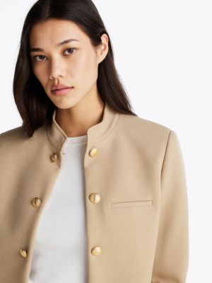 khaki slim fit mandarin collar blazer for women tommy hilfiger