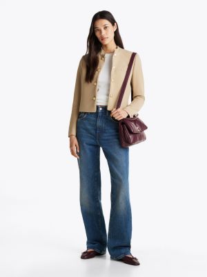 khaki slim fit blazer mit mandarinkragen für damen - tommy hilfiger