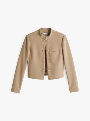 khaki slim fit blazer mit mandarinkragen für damen - tommy hilfiger