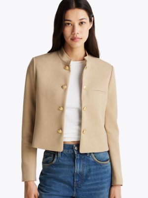 blazer slim fit con colletto alla coreana khaki da donne tommy hilfiger