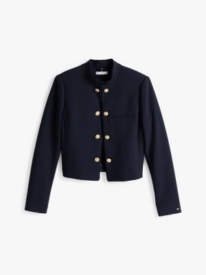 blue slim fit mandarin collar blazer for women tommy hilfiger