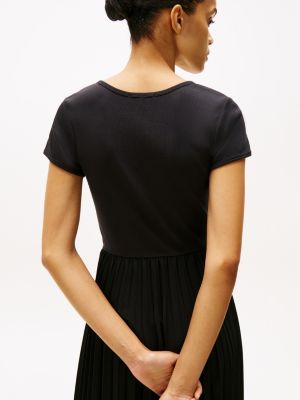 black pleated fit and flare midi dress for women tommy hilfiger