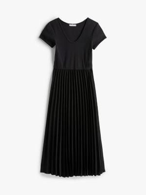 schwarz fit-and-flare-midi-kleid mit falten für damen - tommy hilfiger