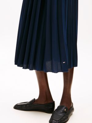 blue pleated fit and flare midi dress for women tommy hilfiger