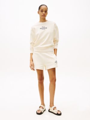 sweat à logo brodé beige pour femmes tommy hilfiger