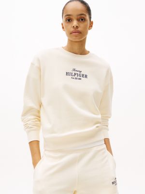 beige sweatshirt mit logo-stickerei für damen - tommy hilfiger