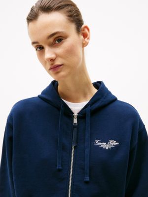 blue logo zip-thru hoody for women tommy hilfiger