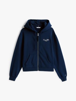 blue logo zip-thru hoody for women tommy hilfiger