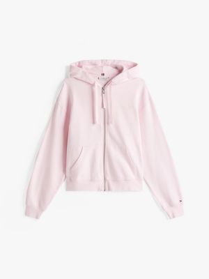 rosa reißverschluss-hoodie mit logo für damen - tommy hilfiger