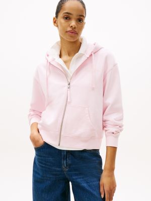 pink reißverschluss-hoodie mit logo für damen - tommy hilfiger