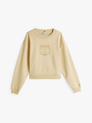 beige hilfiger flag crew neck jumper for women tommy hilfiger