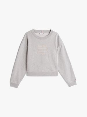 pull à col ras-du-cou et drapeau hilfiger gris pour femmes tommy hilfiger