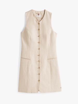 beige ärmelloses minikleid aus leinenmix für damen - tommy hilfiger