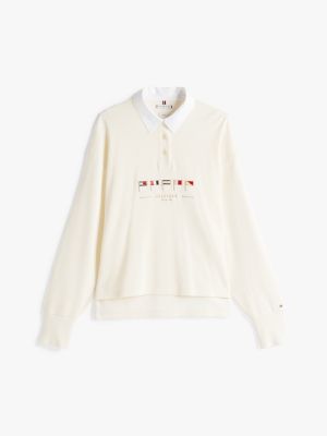 yellow logo relaxed polo jumper for women tommy hilfiger