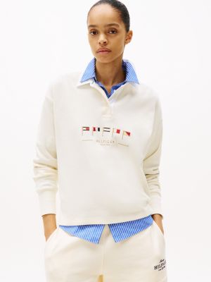 gelb relaxed fit pullover mit polokragen und logo für damen - tommy hilfiger