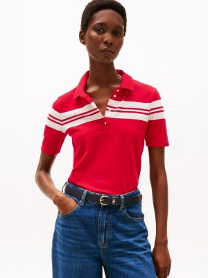 multi gestreept slim fit poloshirt voor dames - tommy hilfiger