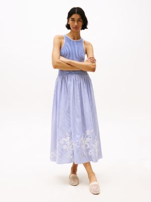 blue broderie anglaise maxi dress for women tommy hilfiger