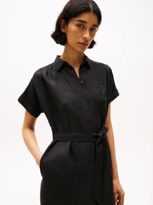 black pure linen midi shirt dress for women tommy hilfiger