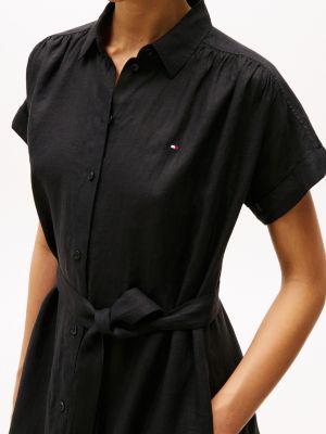 robe chemise midi en pur lin noir pour femmes tommy hilfiger