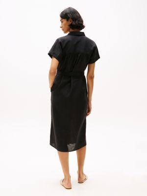 black pure linen midi shirt dress for women tommy hilfiger