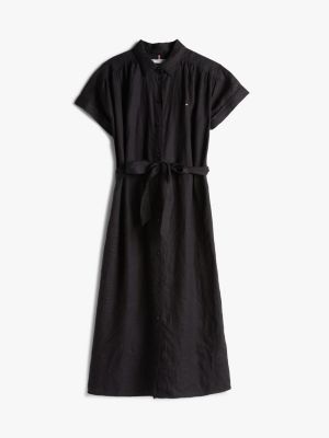 black pure linen midi shirt dress for women tommy hilfiger