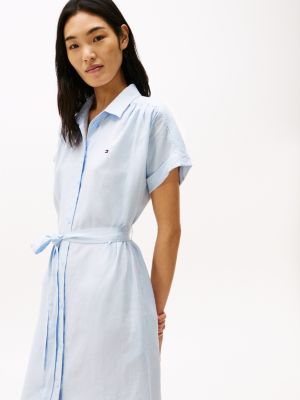 blue pure linen midi shirt dress for women tommy hilfiger