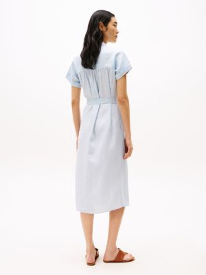 blue pure linen midi shirt dress for women tommy hilfiger