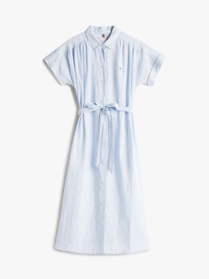 blue pure linen midi shirt dress for women tommy hilfiger