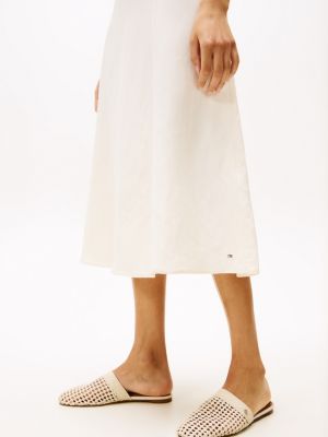 robe midi en lin mélangé à nouer au col beige pour femmes tommy hilfiger