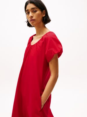 rood midi-jurk met diepe hals voor dames - tommy hilfiger