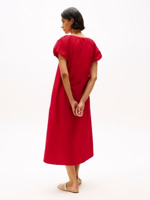 red scoop neck midi dress for women tommy hilfiger