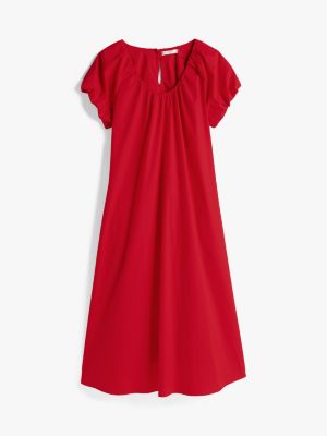 rood midi-jurk met diepe hals voor dames - tommy hilfiger