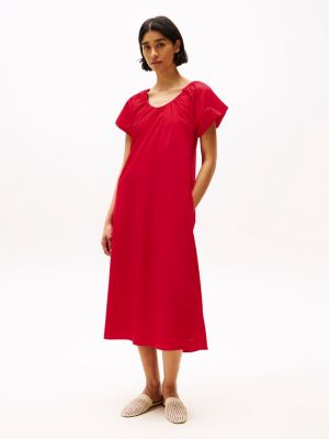 red scoop neck midi dress for women tommy hilfiger