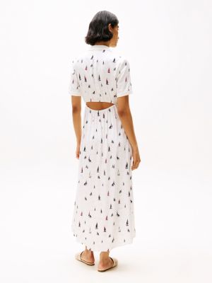 meerdere kleuren maxi-overhemdjurk met print en cut-out voor dames - tommy hilfiger