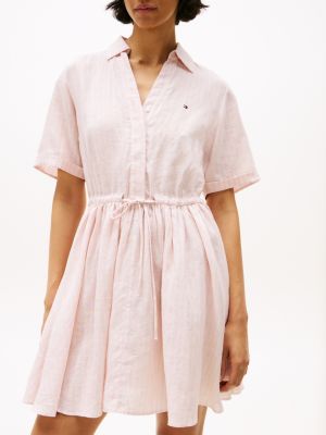 pink pure linen mini shirt dress for women tommy hilfiger