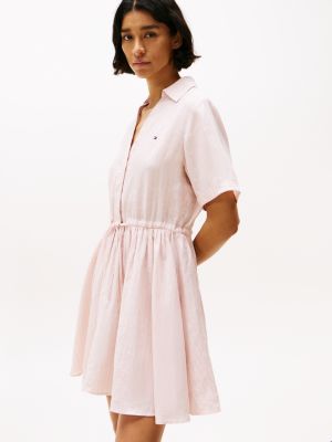 pink pure linen mini shirt dress for women tommy hilfiger