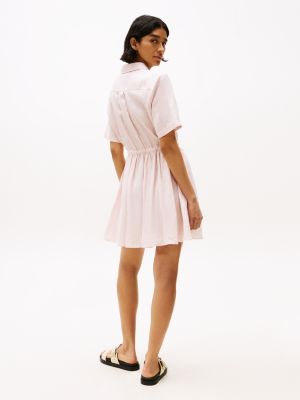 pink pure linen mini shirt dress for women tommy hilfiger