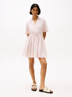 pink pure linen mini shirt dress for women tommy hilfiger