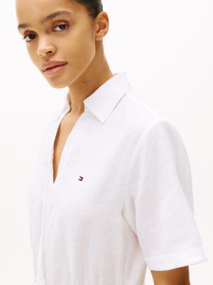 white pure linen mini shirt dress for women tommy hilfiger