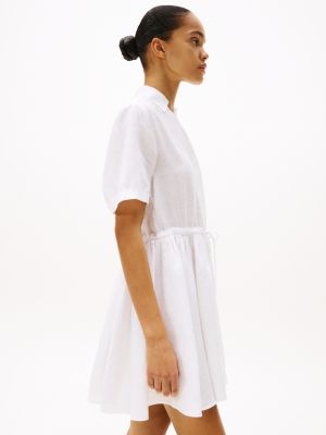 white pure linen mini shirt dress for women tommy hilfiger