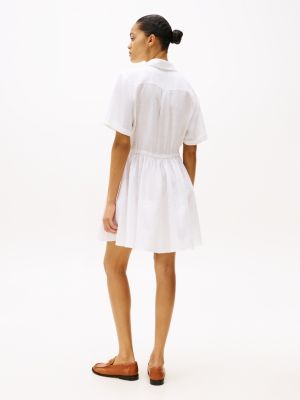 white pure linen mini shirt dress for women tommy hilfiger