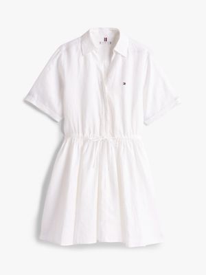 white pure linen mini shirt dress for women tommy hilfiger