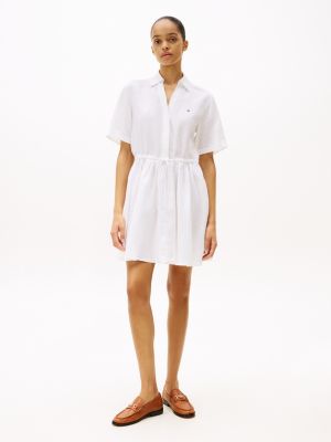 white pure linen mini shirt dress for women tommy hilfiger